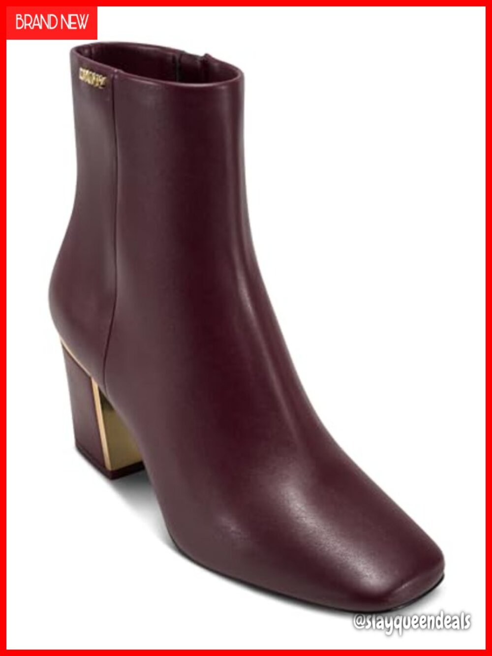 Heeled Ankle Bootie Leather Block Heel Square Toe